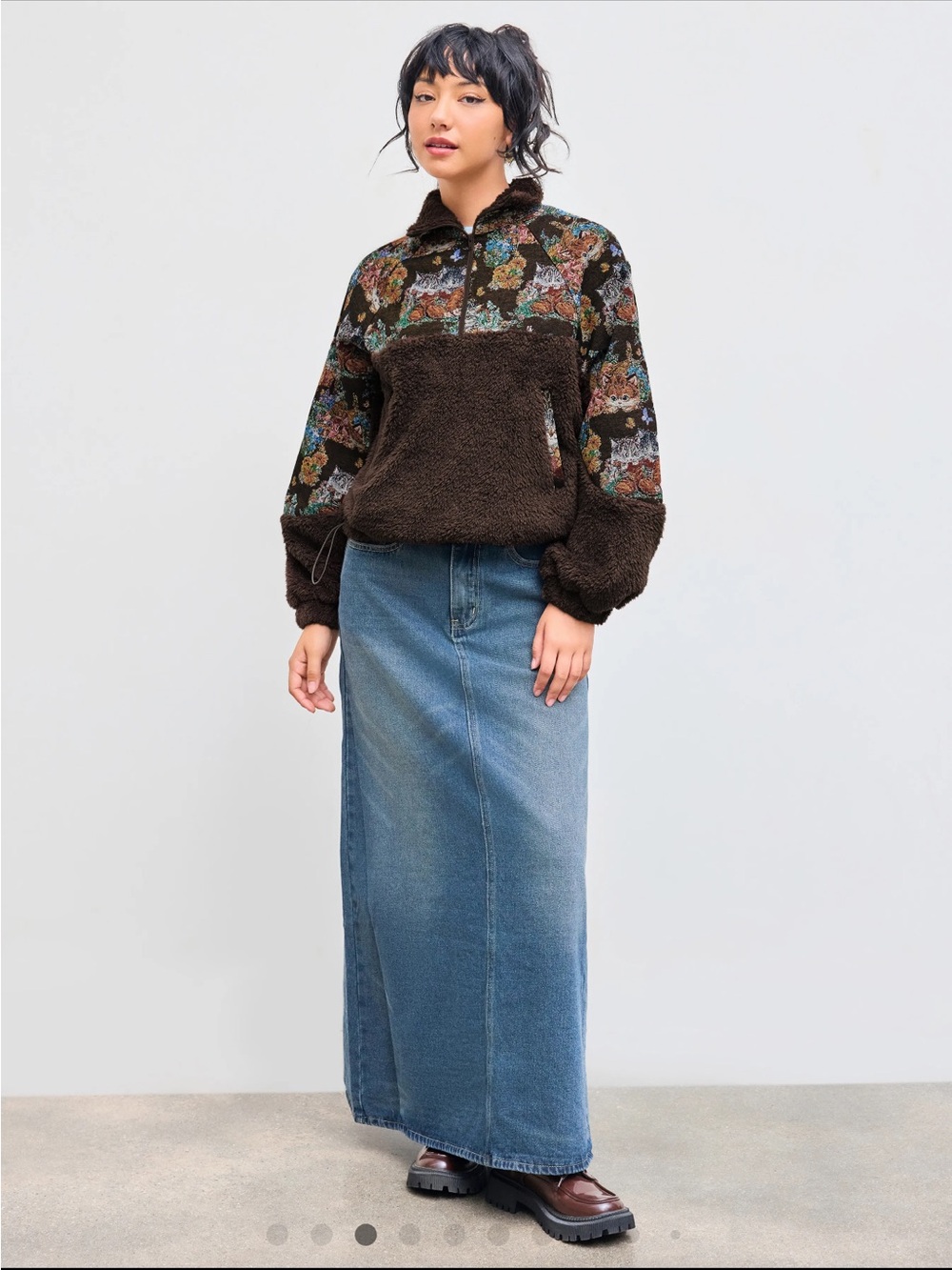 Cider Brown Floral Cat Sherpa Pull-On Jacket - Picture 3 of 8